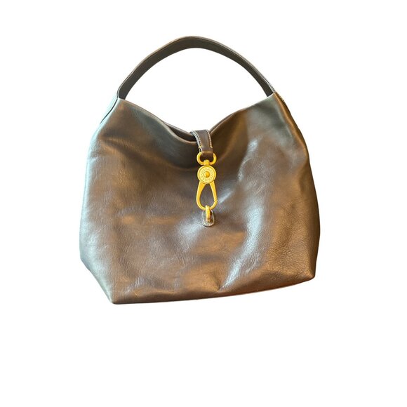 Dooney & Bourke Navy Leather Hobo Bag With Gold Hardware & Red Interior - Picture 1 of 8